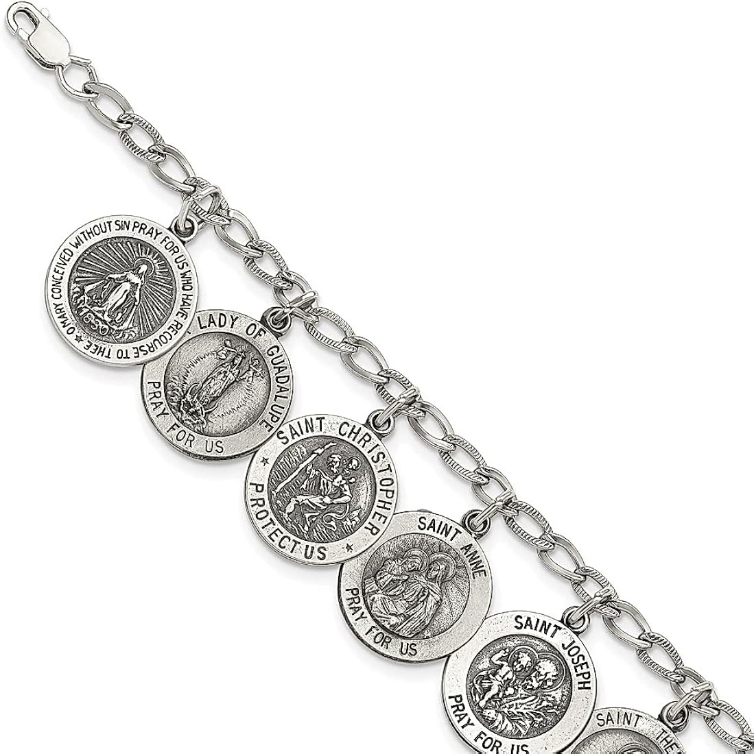 925 Sterling Silver Vintage 12 Saints 8 Inch Bracelet Religious Fine Jewelry For Women Gifts For ... | Amazon (US)