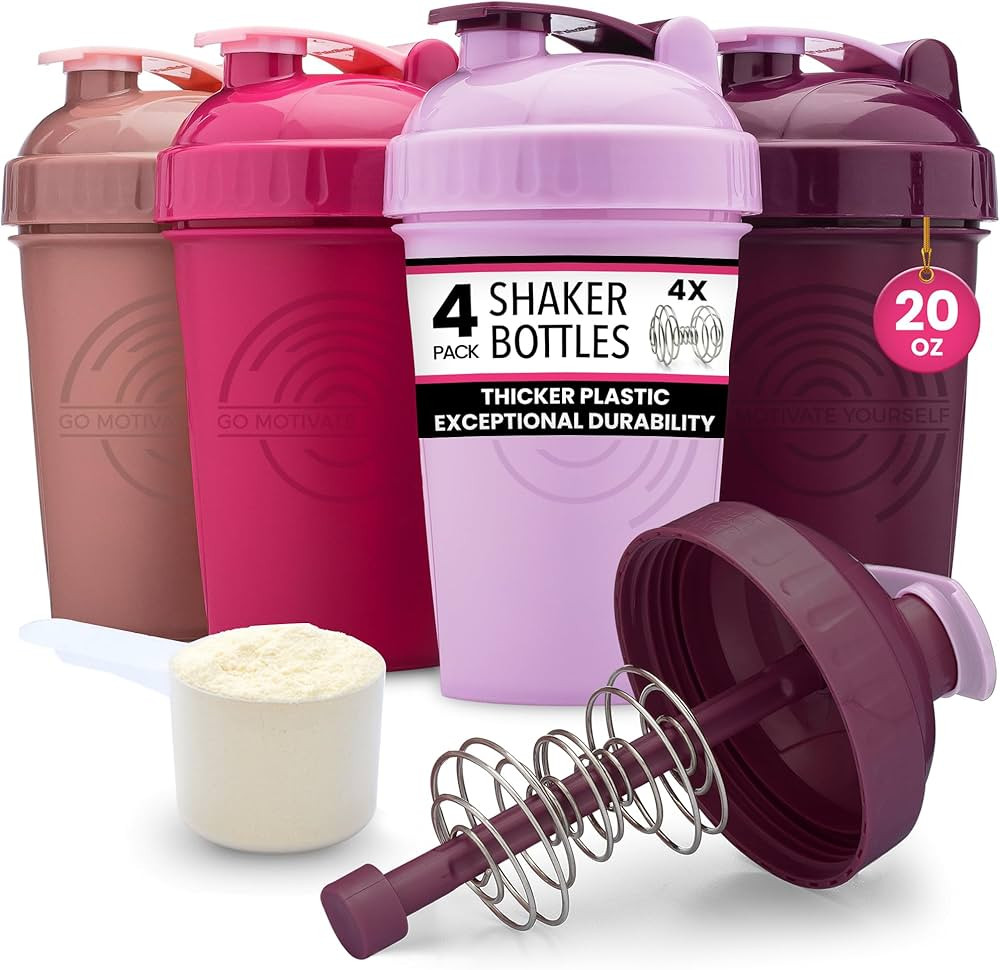 GOMOYO [4-Pack] 20 oz Protein Shaker Bottles | Women's Shaker Cups for Protein Shakes | Small Ble... | Amazon (US)