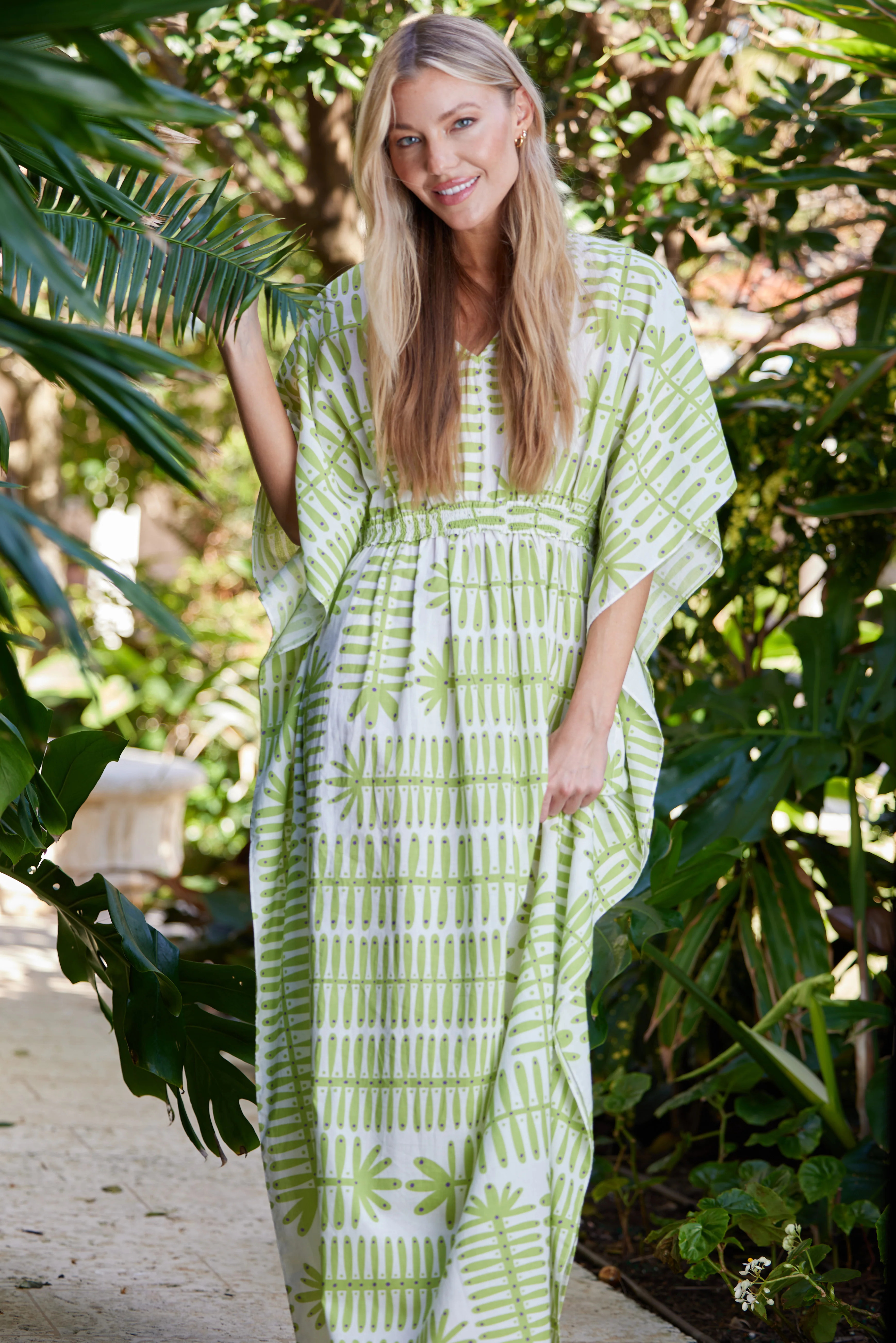 Sheridan French I Resort 2024 I Christy Caftan in Kiwi Botanical | Sheridan French