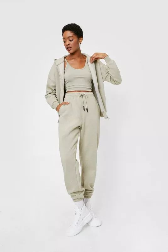 Jersey 3 Pc Hoodie and High Waisted Sweatpants Set | Nasty Gal (US)