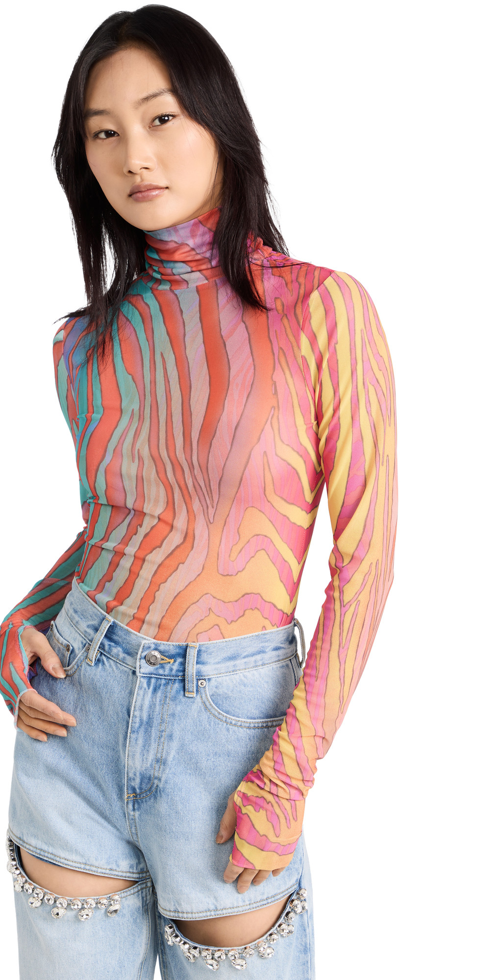 AFRM Zadie Turtleneck Long Sleeve Mesh Top | Shopbop