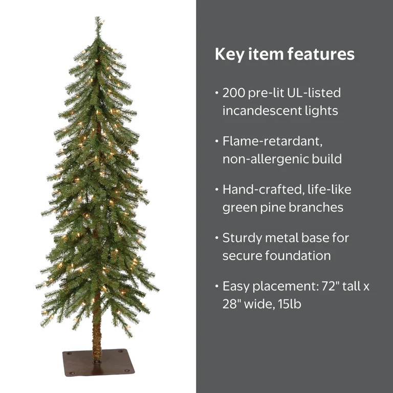 Pre-Lit 6' Alpine Artificial Christmas Tree with 200 Lights, Green | Walmart (US)