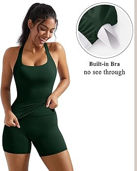 OMKAGI 2 Piece Workout Sets for Women Halter Sports Bra Tank Gym Biker Shorts Outfits | Amazon (US)