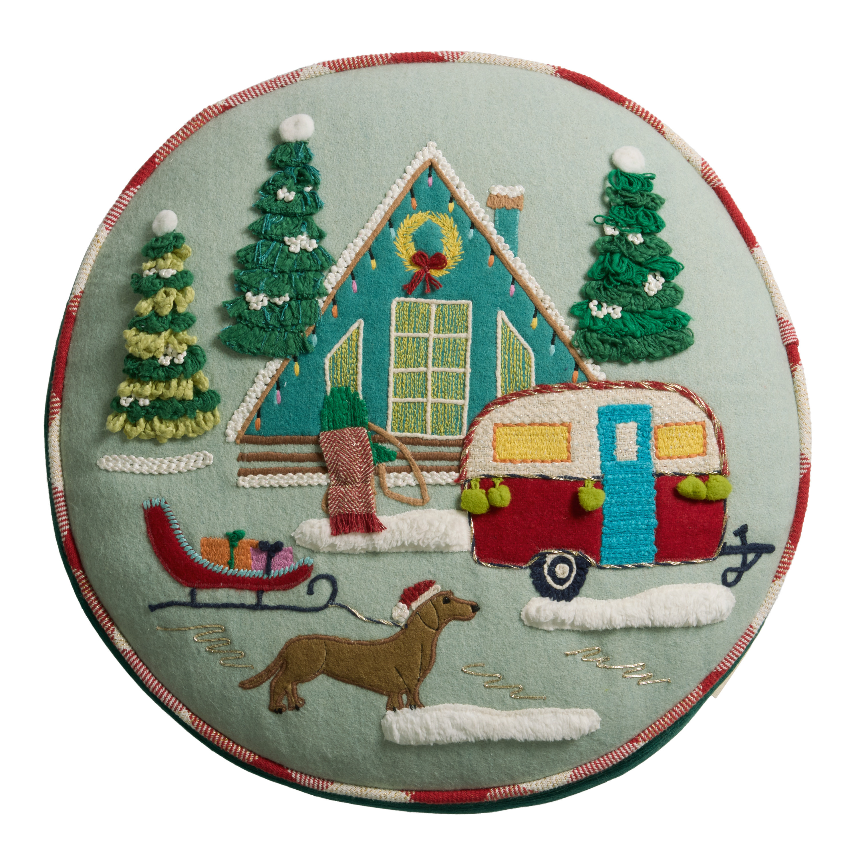 Round Multicolor Snowy Cabin Throw Pillow | World Market