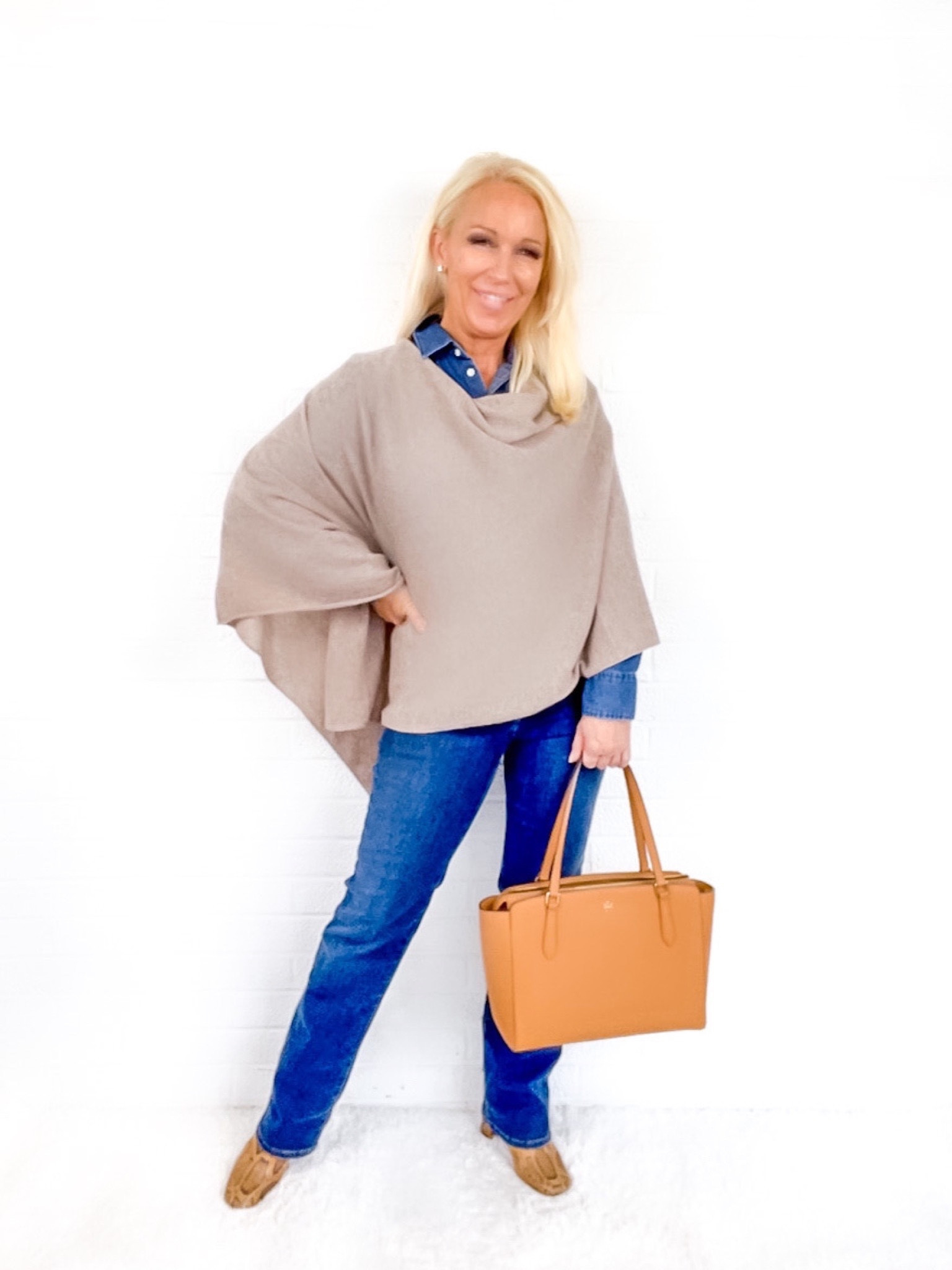 Denim-on-Denim is TRENDING for Fall Fashion 2023. (Canadians will get the last laugh on this trend! ❤️🇨🇦👖) Pair your denim shirt and boot cut jeans with a cashmere poncho for a sophisticated Fall Outfit. 

#LTKover40 #LTKstyletip #LTKSeasonal