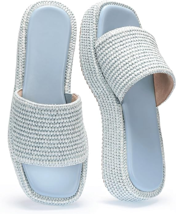 Monrovia Platform Sandals Women Raffia Espadrille Slides, Woven Straw Flatform Beach Sandals Wome... | Amazon (US)
