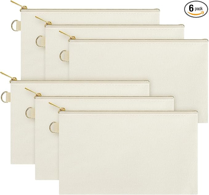 Aspire 6-Pack Canvas Makeup Bags, Blank Cotton Zipper Bags for DIY Craft, 7-3/4 x 4-1/2 Inch (Nat... | Amazon (US)