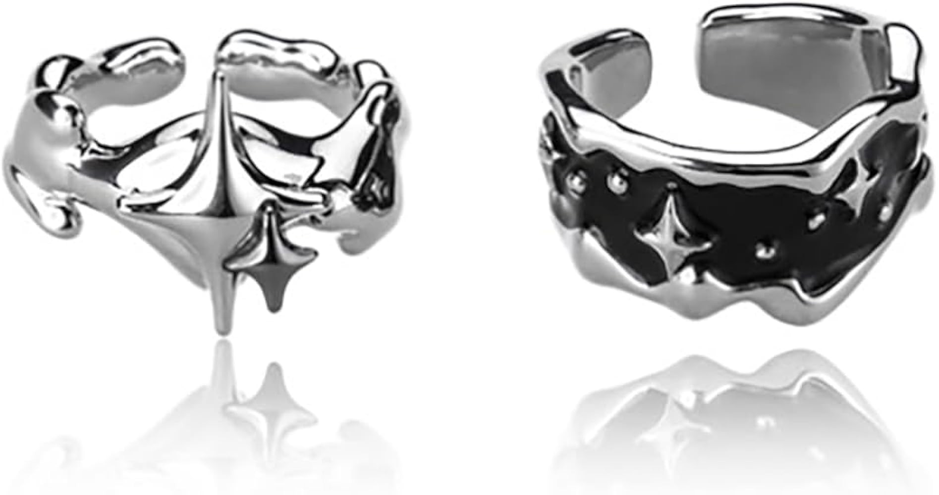 Y2k Moonstone Rings For Women Irregular Adjustable Open Ring Vintage Punk Grunge Gothic Goth Rhin... | Amazon (US)