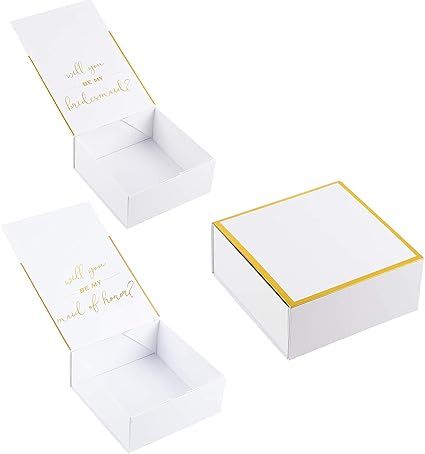 2 Bridesmaid Proposal Box and 1 Maid of Honor Proposal Gift Box, Gold Foil Text and Border, Custo... | Amazon (US)
