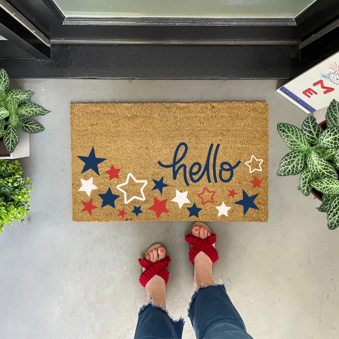 Star Doormat Summer, Fourth of July Doormat Outdoor, Summer Porch Decor, Red White and Blue Decor... | Etsy (US)