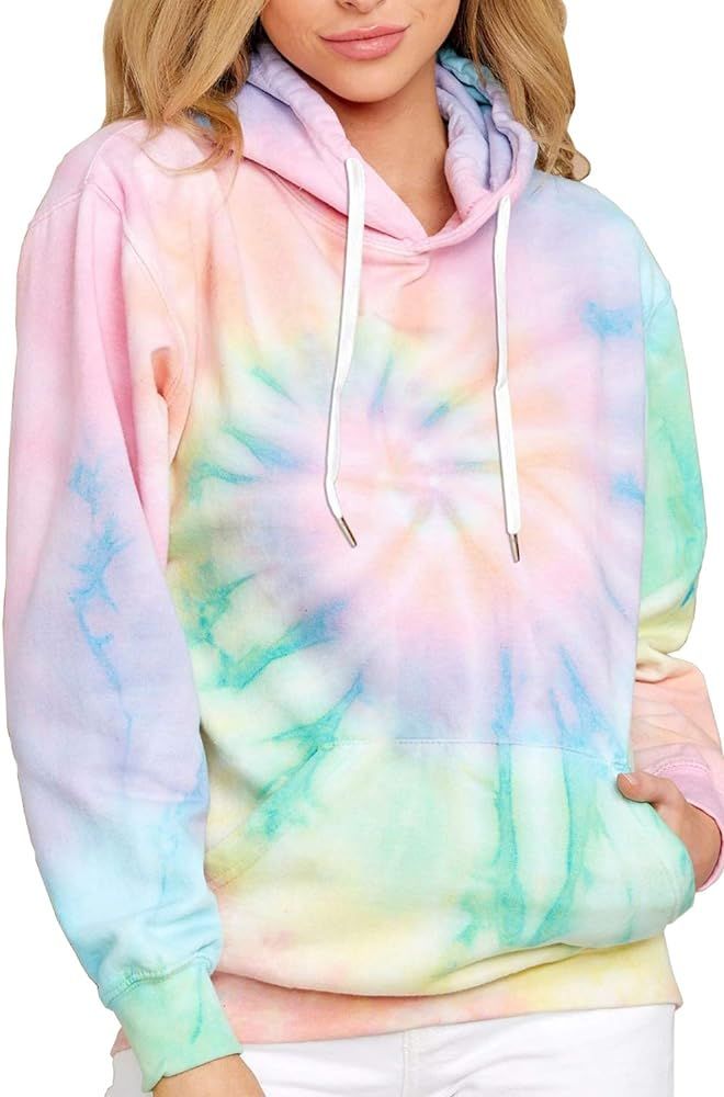 HVEPUO Tie Dye Print Hoodie Long Sleeve Drawstring Pullover Tops Loose Casual Sweatshirt for Wome... | Amazon (US)