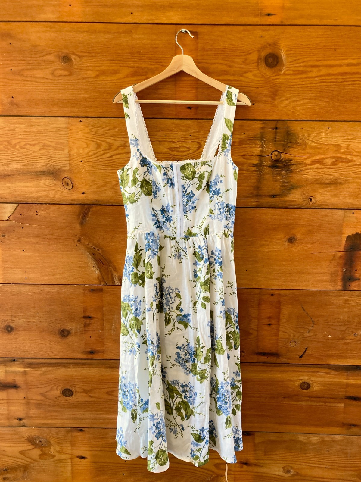 Reformation White Blue Floral Riviera Tagliatelle Linen Dress - Size 12 - 0618AG | eBay US