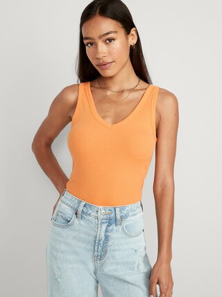 First-Layer Rib-Knit V-Neck Tank Top for Women | Old Navy (US)
