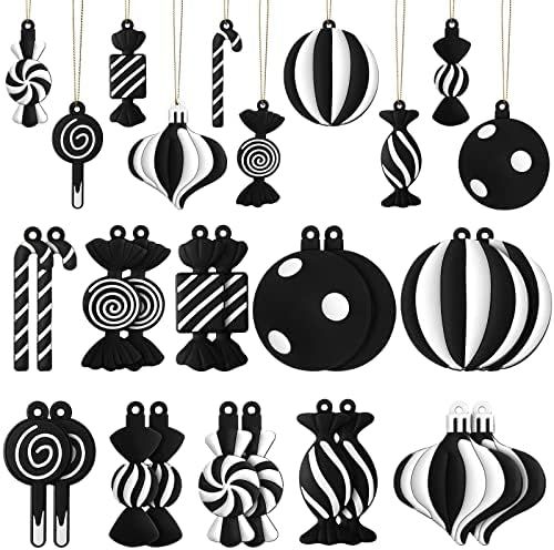 20 Pcs Black and White Christmas Tree Ornaments PVC Xmas Candy Cane Lollipop Ornament Christmas H... | Amazon (US)