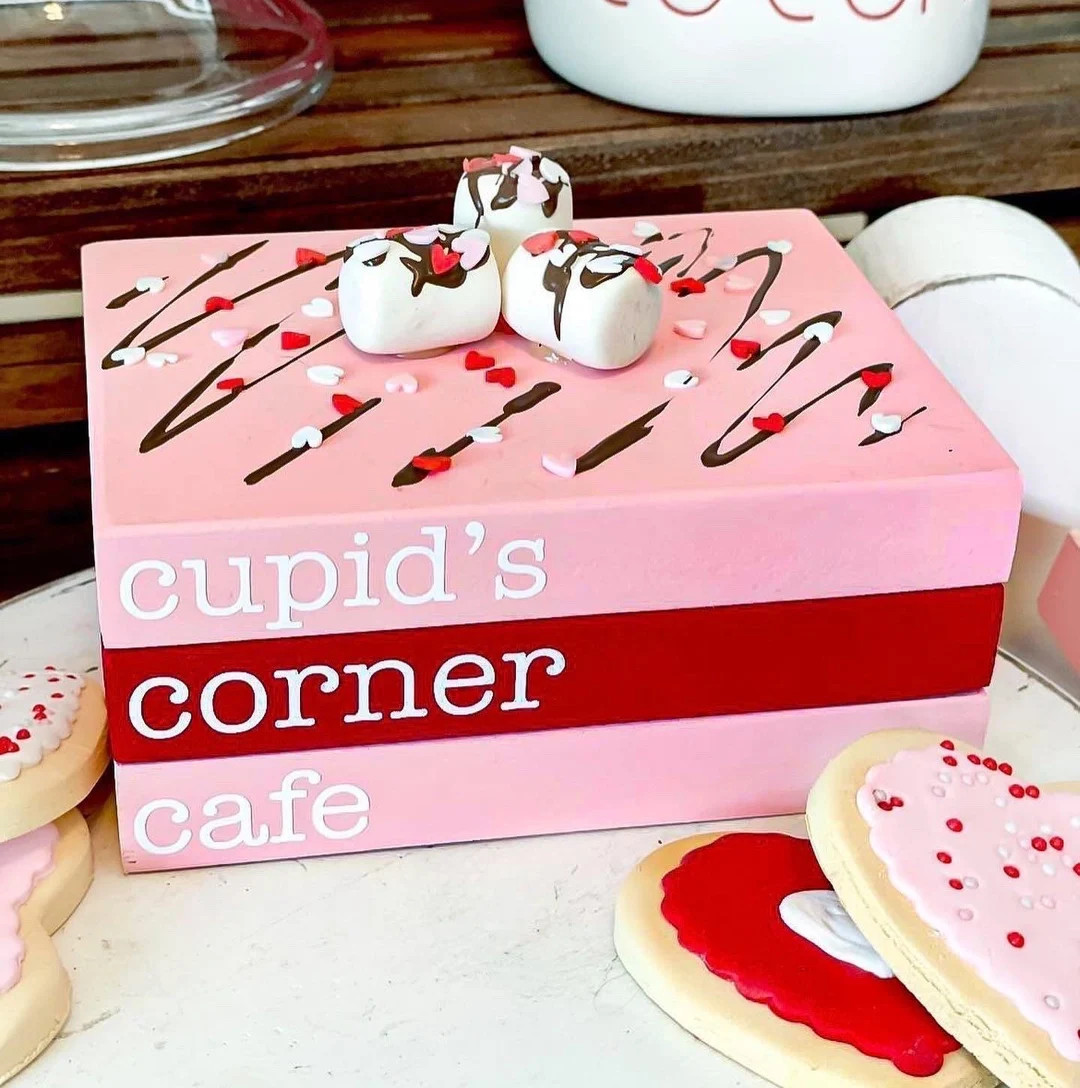 bookstack, tiered tray decor, hot cocoa decor, Valentine’s decor, hot cocoa bar, valentines tie... | Etsy (US)