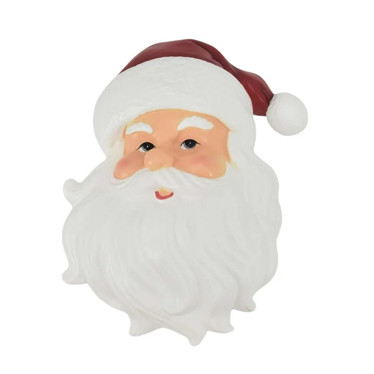 Red and White Plastic Light-up Santa Head Christmas Tree Topper, 13.25", by Holiday Time | Walmart (US)
