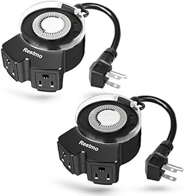 2 Pack of Restmo Outdoor Timer Waterproof, 24-Hour Plug-in Mechanical Timer with Dual Wide-Spaced... | Amazon (US)