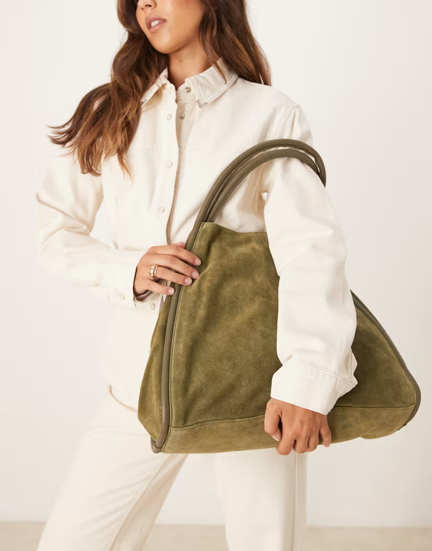 ASOS DESIGN suede tote bag with tubular piping in forest green | ASOS (Global)