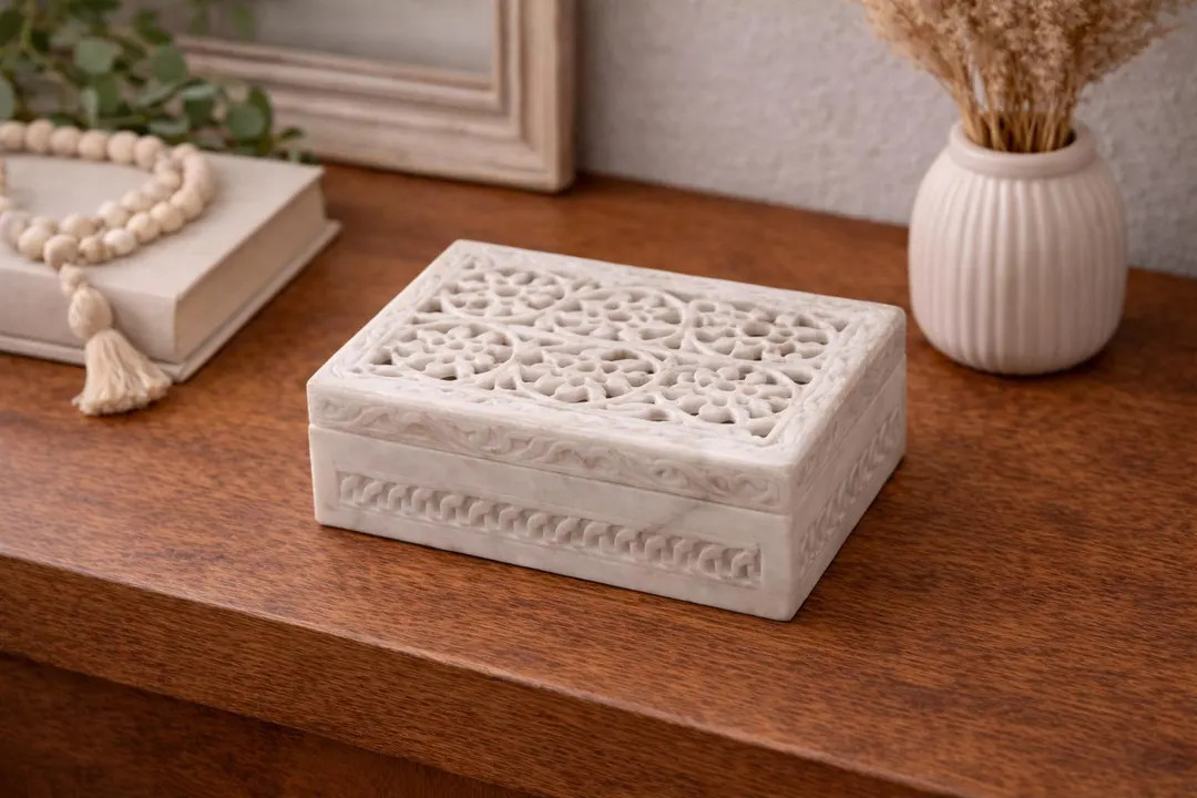 Hand Carved White Marble Jali Box | Jewelry Keepsake Storage - Etsy | Etsy (US)