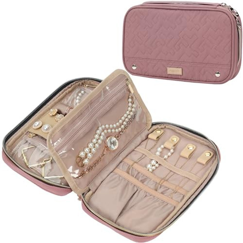 NISHEL Travel Jewelry Case, Holiday Organizer for Necklaces, Earrings, Rings, Bracelets, Watch, Rosewood-Pink | Amazon (US)