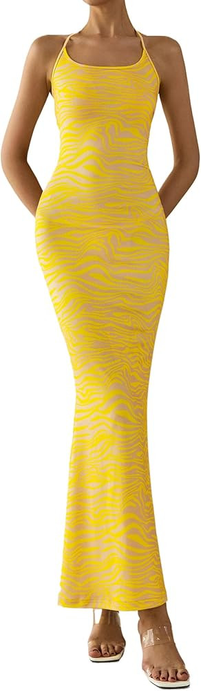 PRETTYGARDEN Women's Halter Maxi Dresses Summer Cruise Outfits 2025 Cheetah Print Sleeveless Sexy... | Amazon (US)