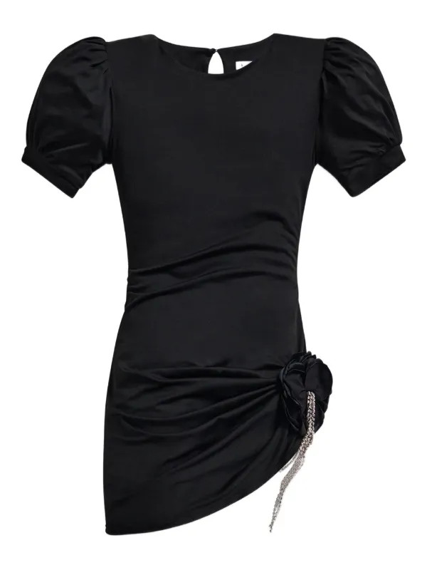 AREA puff-sleeve crystal-embellished Mini Dress | Black | FARFETCH | Farfetch Global