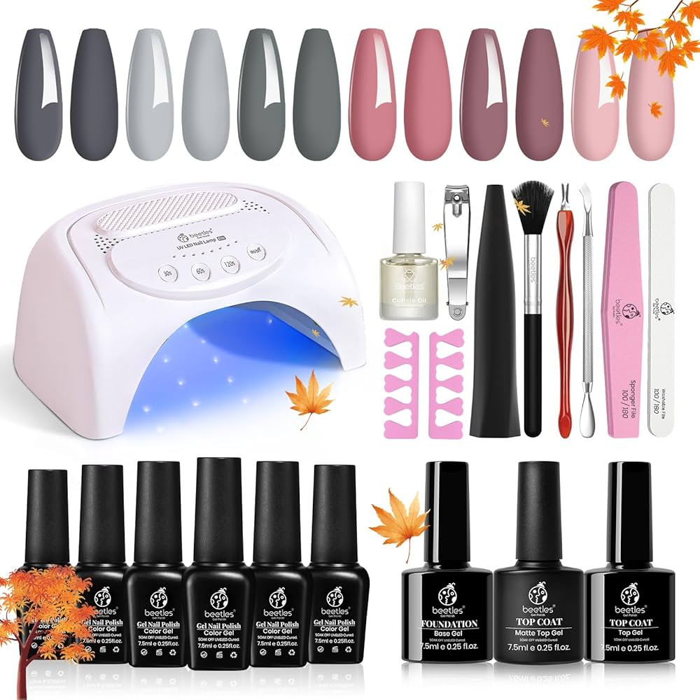 Beetles Gel Nail Polish Kit with U V Light 48W Led Nail Lamp 6 Colors Nude Gray Pink Gel Polish S... | Amazon (US)