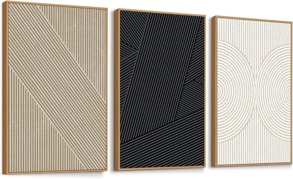 QICIFA Neutral Modern Line Framed Canvas Wall Art Set of 3, 16"x24" Large Abstract Art Wall Decor... | Amazon (US)