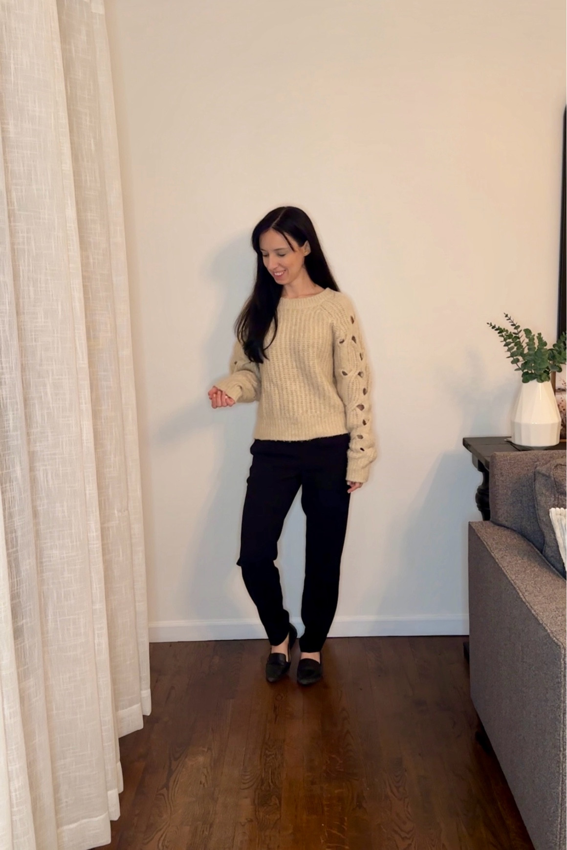 Tan sweater size S
Black pants size 00
Black loafers size 6.5

Party ready look, Fall outfit, winter outfit, casual outfit, work outfit, minimalist outfit, millennial outfit 

#LTKFindsUnder100 #LTKStyleTip #LTKWorkwear