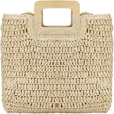 Straw Tote Bag Women Hand Woven Large Casual Handbags Hobo Straw Beach Bag with Lining Pockets fo... | Amazon (US)