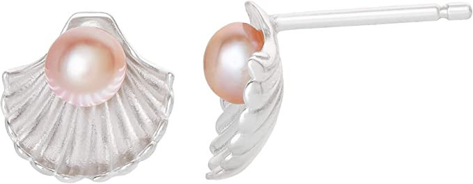 Disney Princess Jewelry, Little Mermaid Seashell Pearl Stud Earrings, Sterling Silver | Amazon (US)