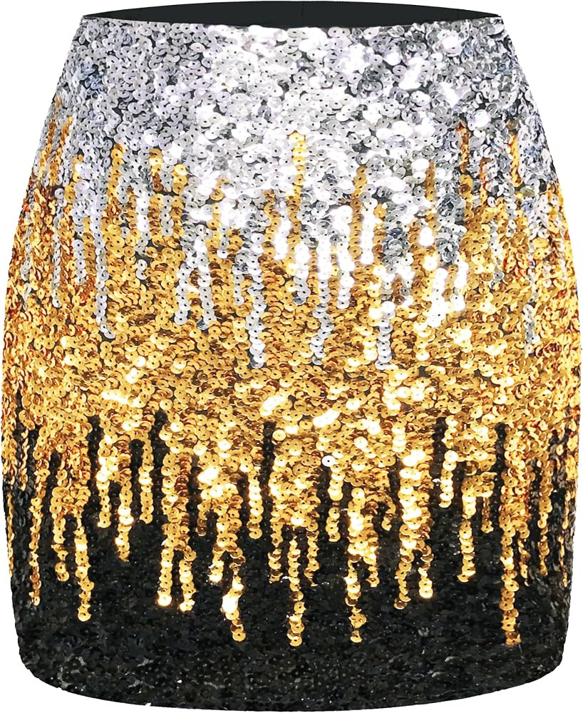MANER Women's Sequin Skirt Sparkle Stretchy Bodycon Mini Skirts Night Out Party | Amazon (US)
