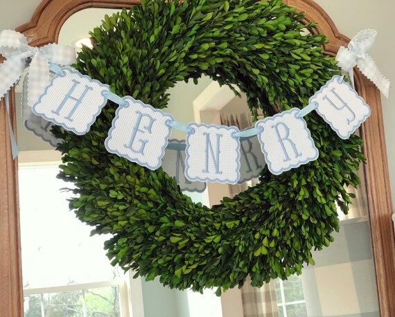 Baby blue embroidered name banner. | Etsy (US)