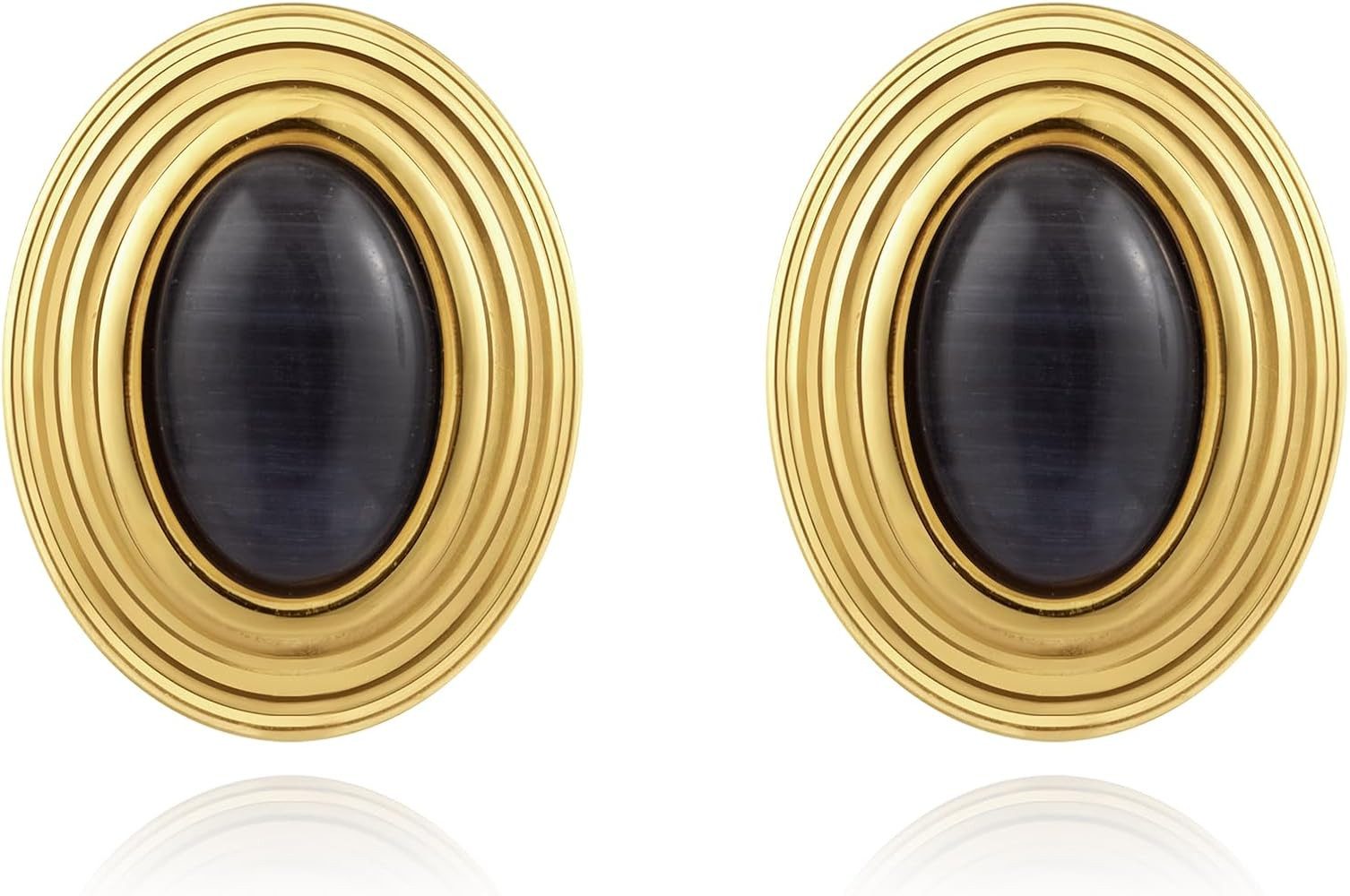 18k Gold Plated Stud Earrings Oval Natural Stone Small Stainless Steel Stud Earring for Women Gir... | Amazon (UK)