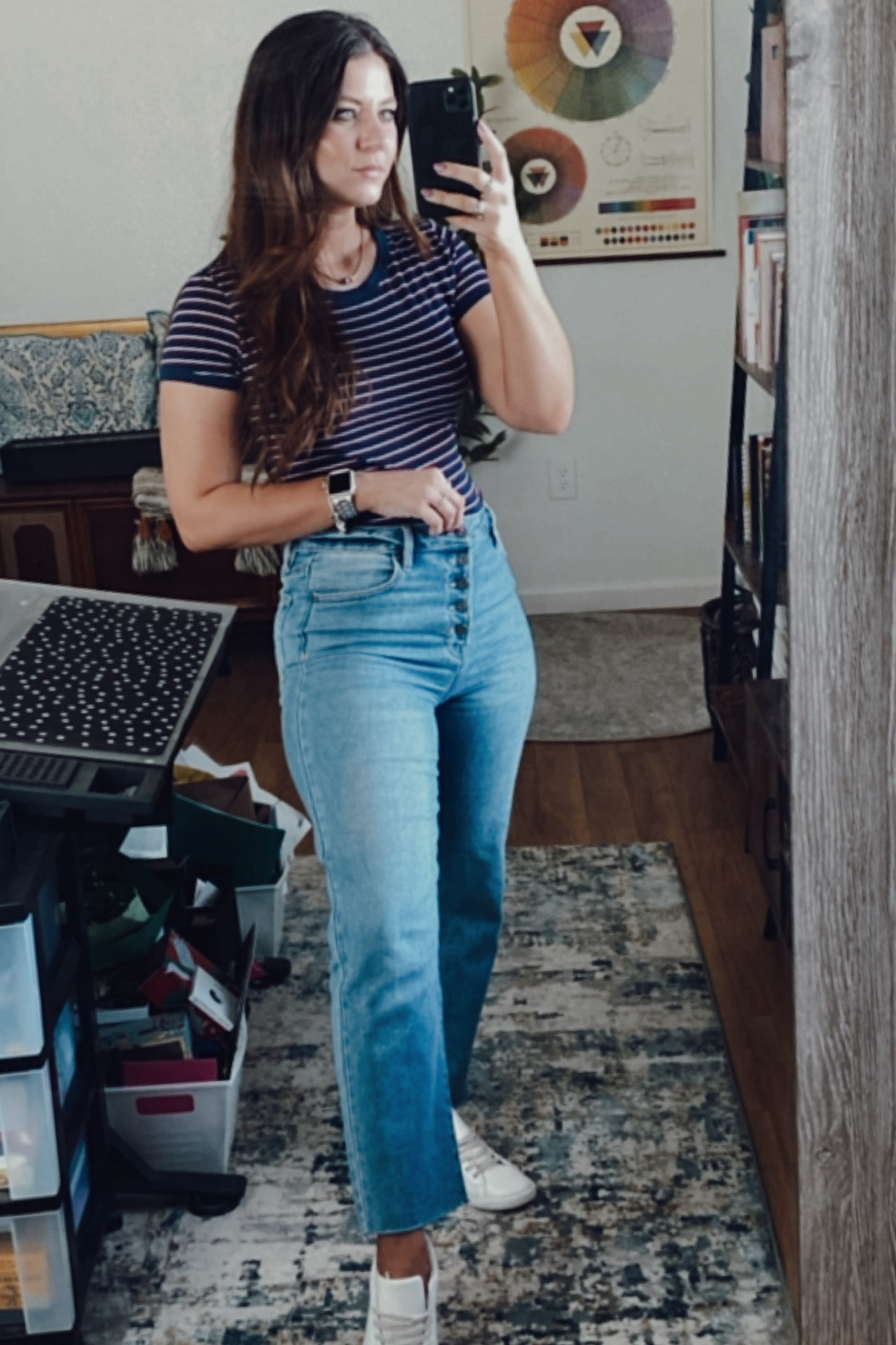OOTD featuring a summery striped t-shirt, button-front denim, and leather sneakers

#LTKunder50 #LTKSeasonal #LTKstyletip