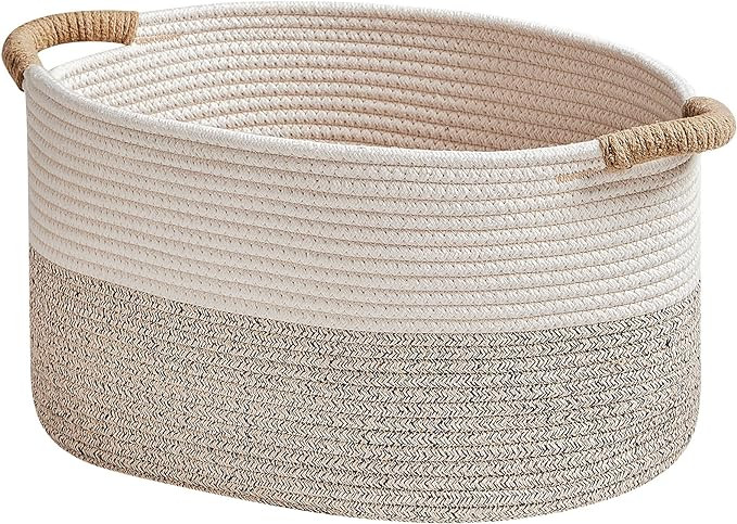 Storage Baskets for Organizing | 15"x10.2"x9.1" Nursery Bin with Handles - Woven Cotton Rope Bask... | Amazon (US)
