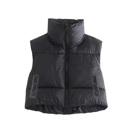 Licupiee Women s Cropped Puffer Vest Zip Up Waistcoat Sleeveless Quilted Lightweight Vest Winter Jac | Walmart (US)