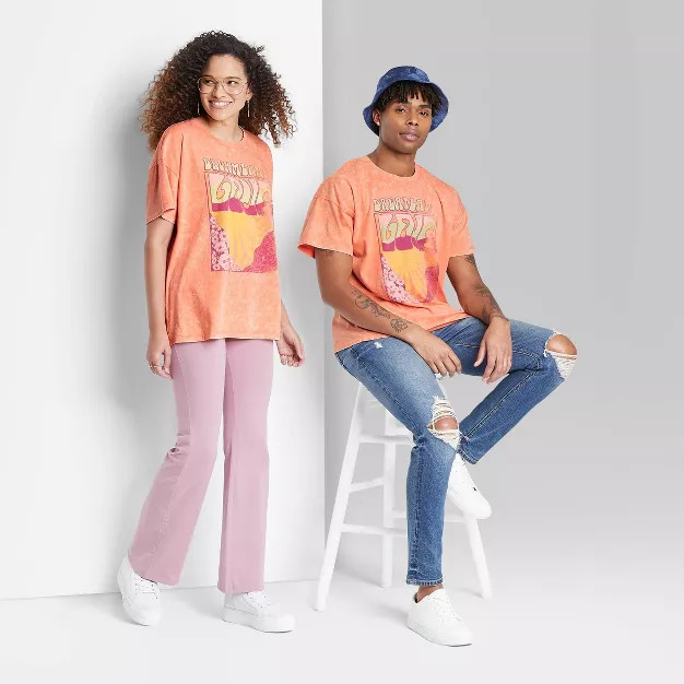 Short Sleeve Oversized T-Shirt - Wild Fable™ Peach Orange Letters | Target