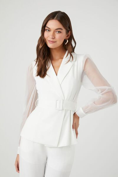 Belted Sheer Long-Sleeve Blazer | Forever 21 | Forever 21 (US)