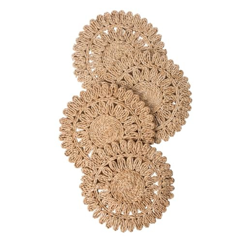 Laquedecraft 15" Set of 4 Round Corn Husk Placemats | Boho Woven Rattan Table Mats | Farmhouse Wicker Spring Plate Chargers Like Water Hyacinth, Seagrass for Wedding, Party, Christmas, Events | Amazon (US)