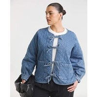 Mid Blue Quilted Tie Front Denim Jacket | Simply Be (UK)
