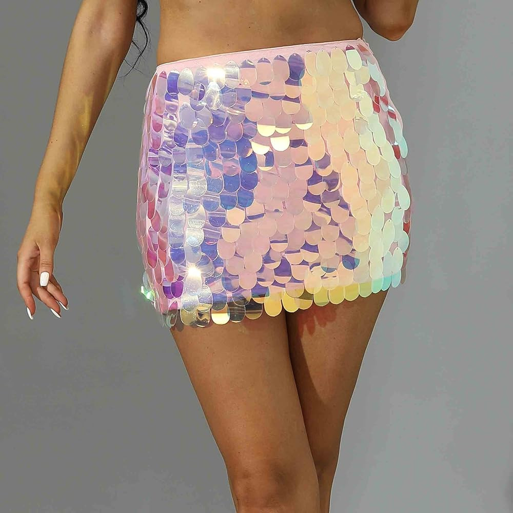 JEWEKY Mini Skirt Sequin Bodycon Skirts Sparkly Hip Skirts Rave Short Skirt for Women and Girls | Amazon (US)
