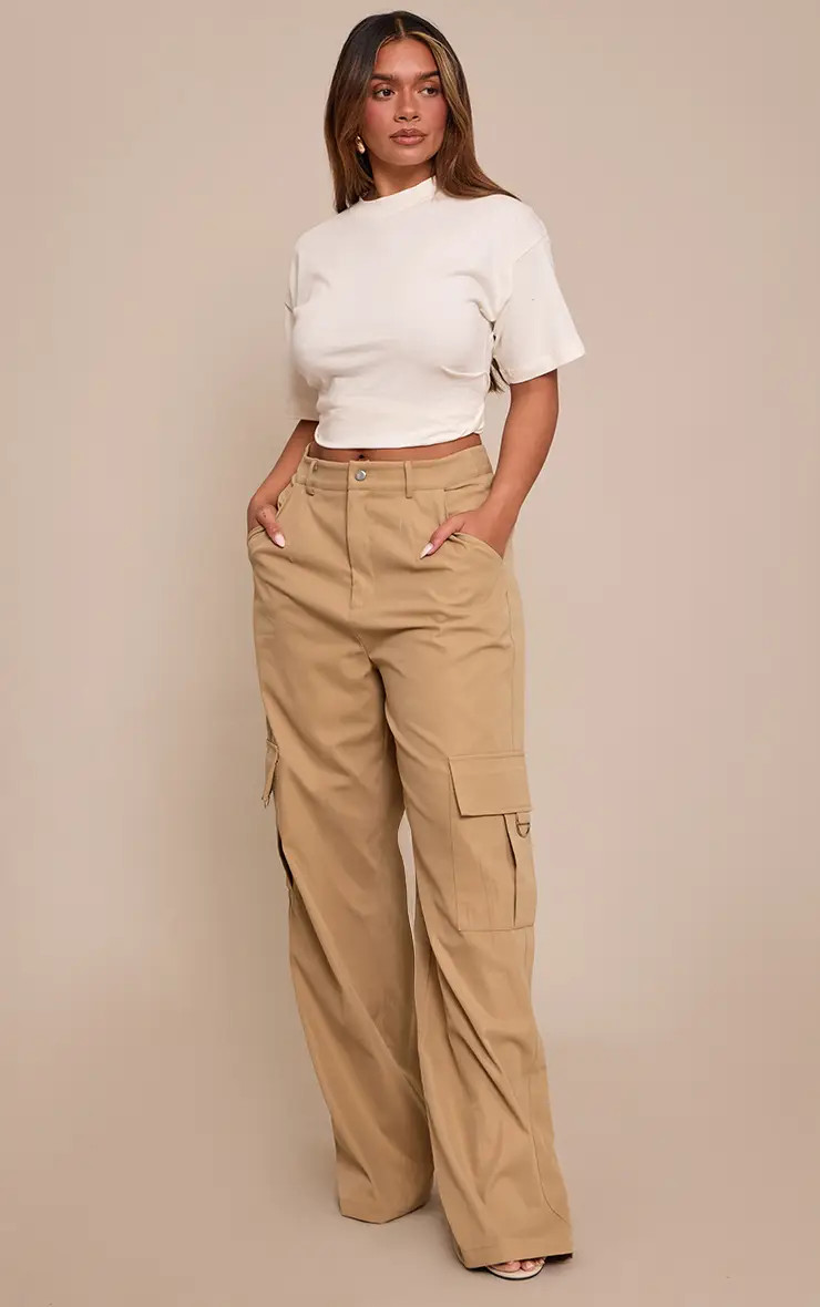 Shape Dark Stone Buckle Cargo Wide Leg Trousers | PrettyLittleThing US