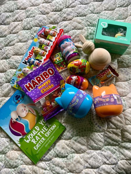What’s going in my son’s Easter basket this year…a Would You Rather book, some mystery Squishmallows, a paint it yourself bunny, pie slice soap treat, and some gum and candy. 

Are you ready for Easter on March 31st?

#LTKSeasonal #LTKkids #LTKfamily