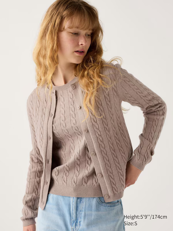 Cable Crew Neck Cardigan | UNIQLO (UK)