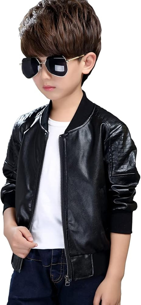 Boys' Outerwear Jackets,Kids Faux Leather Jacket, children's motorcycle Faux leather zipper coat | Amazon (US)