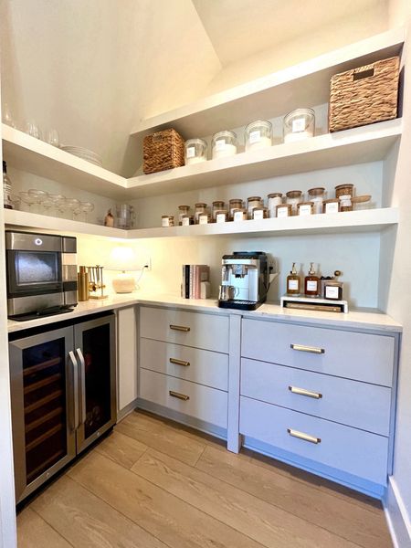 Pantry Organization reveal! My love of clear jars, labels, and brass decor all came together in my walk in pantry! 

Walls SW Alabaster White & drawers are BM Pale Oak  

#LTKfindsunder50 #LTKhome #LTKfamily