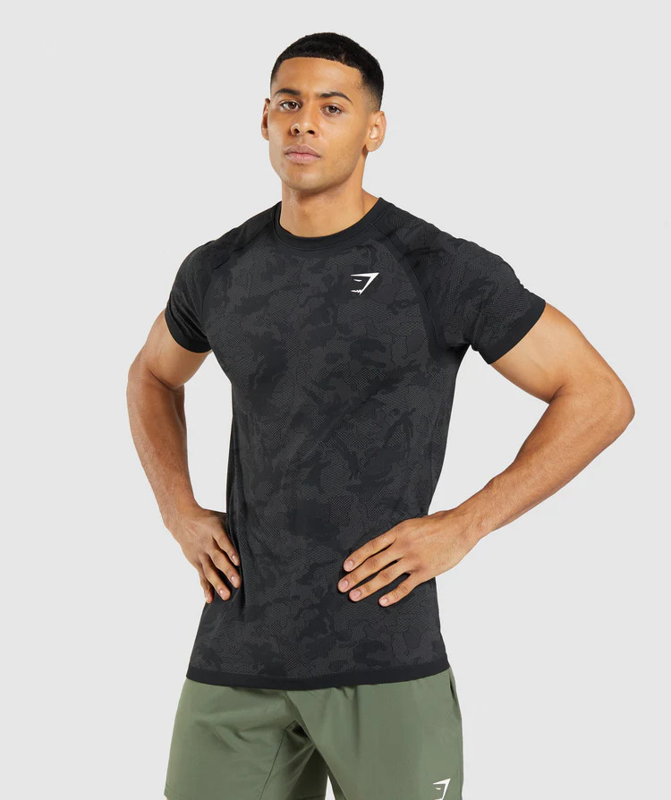 Gymshark Geo Seamless T-Shirt - Black/Charcoal Grey | Gymshark US