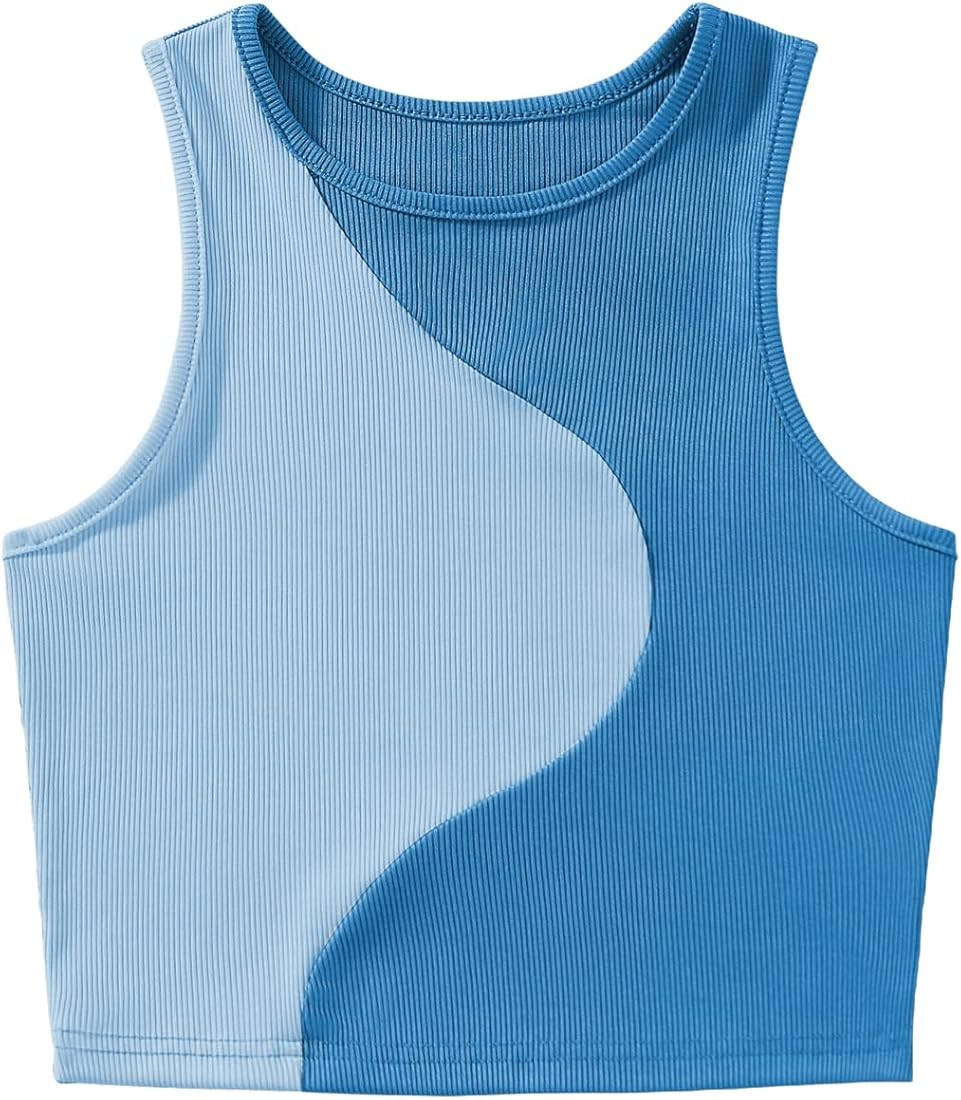 SweatyRocks Women's Summer Ribbed Knit Sleeveless Vest Color Block Crop Tank Top | Amazon (US)