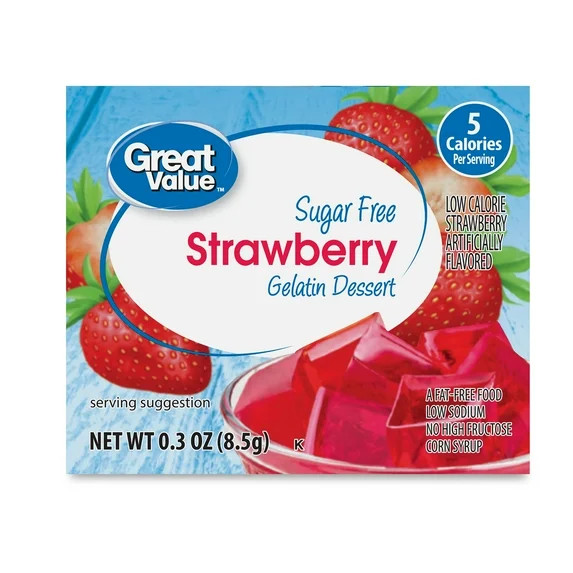 Great Value Sugar Free Strawberry Gelatin Dessert, 0.3 oz | Walmart (US)